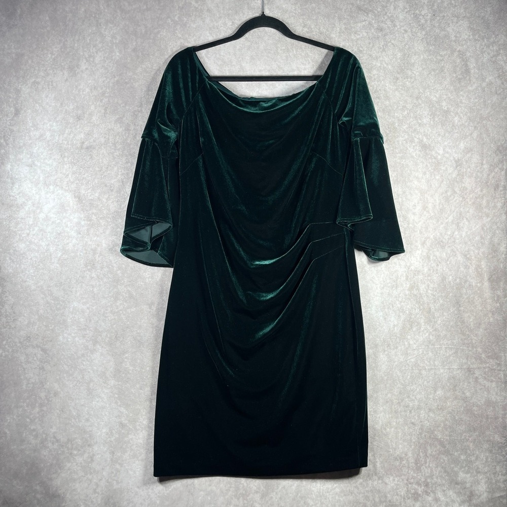 Lauren Ralph Lauren Dress Womens Size 12 Green Crush Velvet Holiday Formal Party